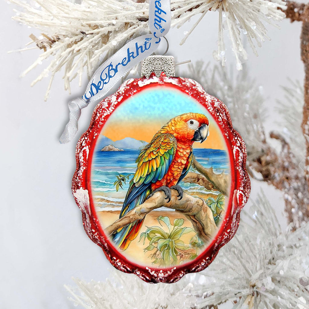 Coastal Christmas Decor - Parrot Keepsake Glass Ornaments by G. Debrekht - Coastal Holiday Decor - 777393