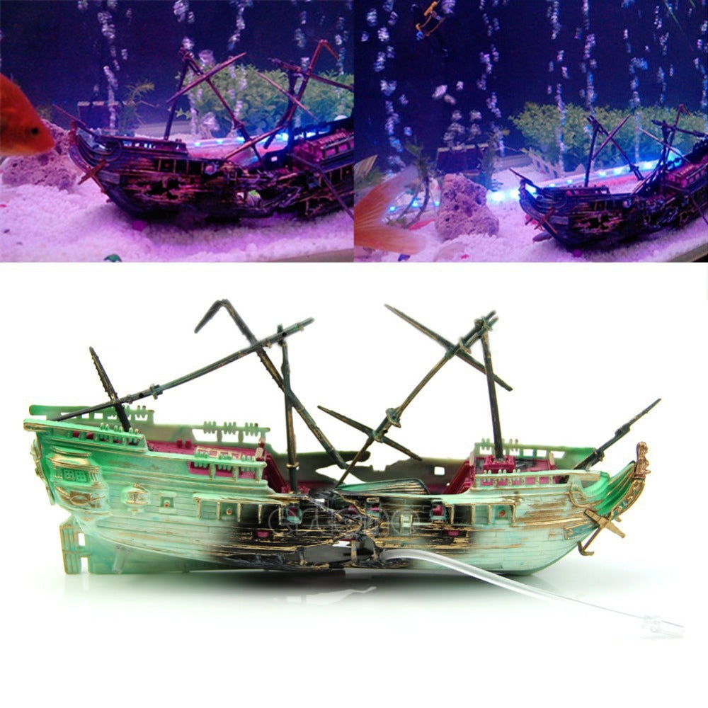 American Seahorse Pneumatic Fish Tank Decoration Aquarium Scenery Package Aerobic Toys Deep Sea Rotten Ship Sunk
