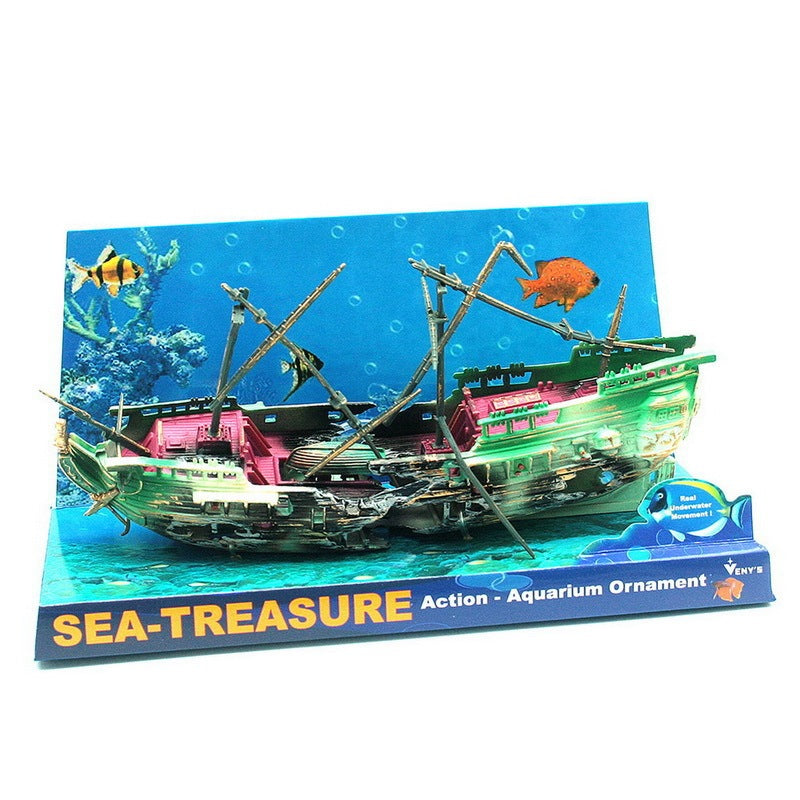 American Seahorse Pneumatic Fish Tank Decoration Aquarium Scenery Package Aerobic Toys Deep Sea Rotten Ship Sunk