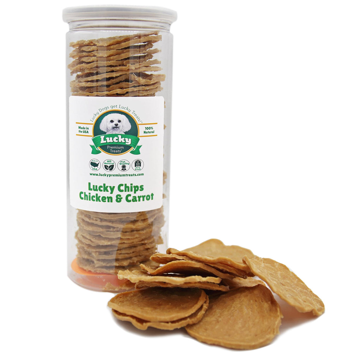 Lucky Premium Treats Chicken & Carrot Lucky Chips for Dogs – Healthy Chicken Dog Treats Made in USA – 2 Ingredient Chicken Jerky Dog Treats – 6 oz Jar
