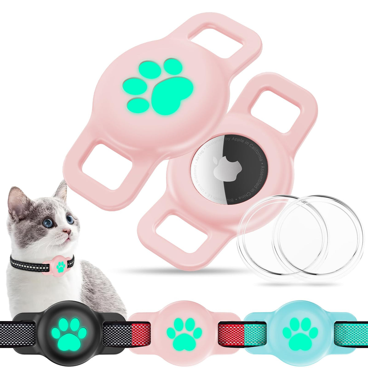 Cat Collar Airtag Holder for Air Tag Cat Collar Protective Air Tag Holder for Small Apple Airtag Dog Collar 2 Pack Anti-Lost Airtag Case and Protectors for Pets-Pink