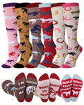 Chuarry 6 Pairs Funny Equestrian Socks for Women Knee High Horse Riding Socks Novelty Western Boot Socks for Horse Lover Gifts Equestrians Cow Derby Party Favors