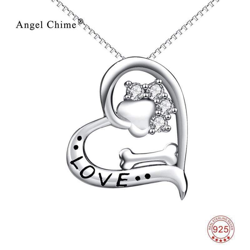 Heart-Shaped Cutout Necklace with Dog Paw Bone Pendant