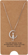 Moon Cat Pendant Necklace Sterling Silver Box Chain for Women Celestial Jewelry 18“