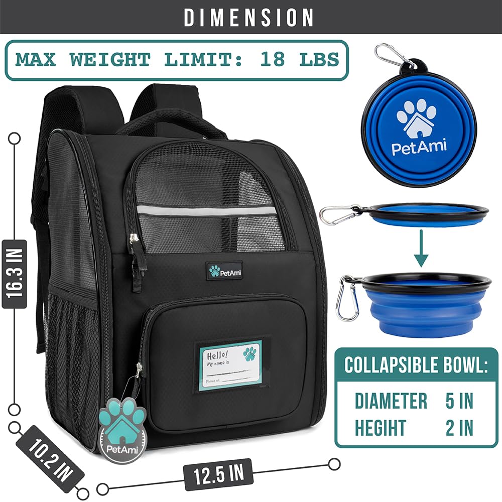 PetAmi Dog Backpack Carrier Airline Approved Cat Pet Puppy Bag, Grey