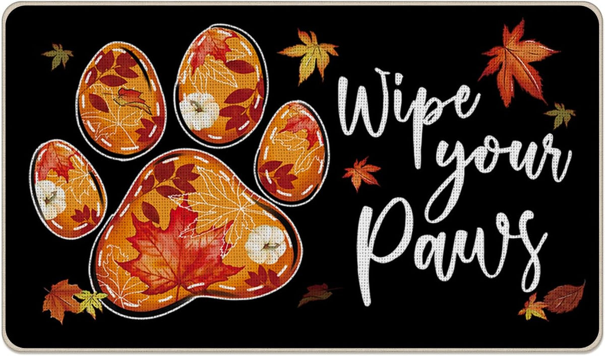 Fall Dog Paw Doormat 17x29in Wipe Your Paws Autumn Welcome Mat