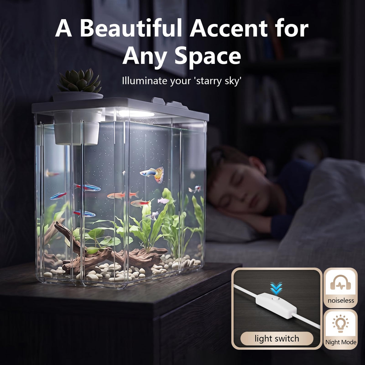 5 Gallon Fish Tank Aquarium Starter Kit with Filter and Light(Large Black)