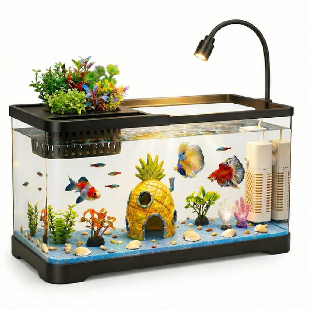5 Gallon Fish Tank Aquarium Starter Kit with Filter and Light(Large Black)