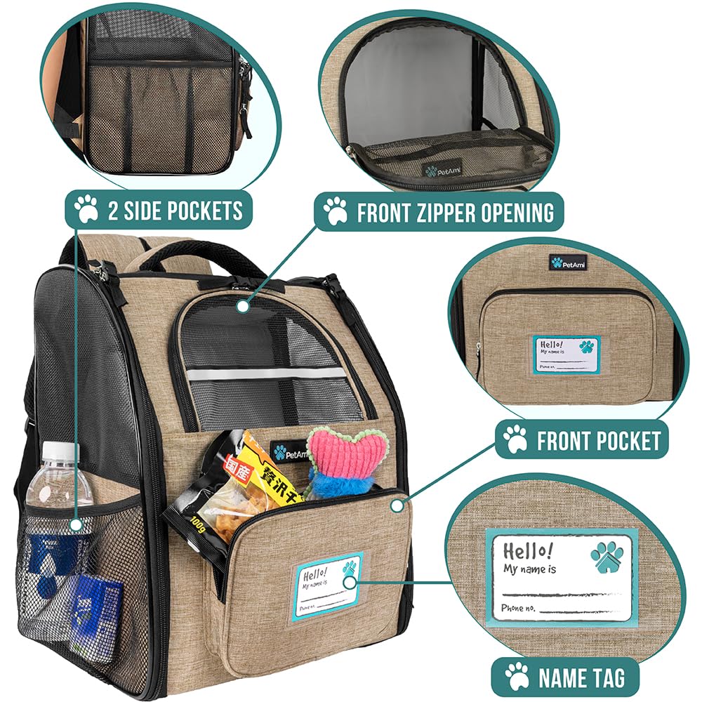 PetAmi Dog Backpack Carrier Airline Approved Cat Pet Puppy Bag, Grey