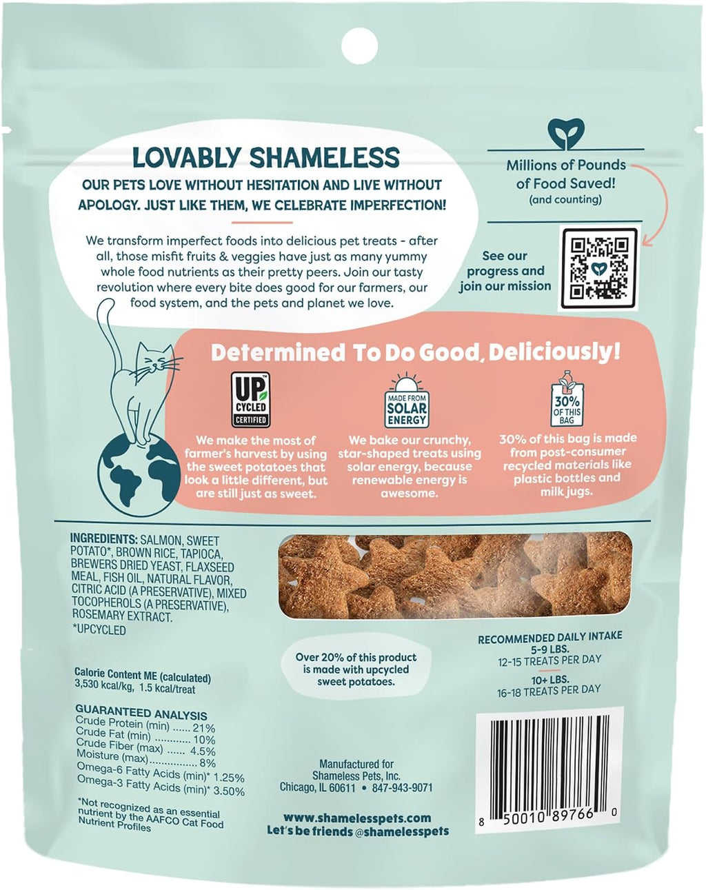 Shameless Pets Crunchy inCat Treats - Kitty Treats for Cats with Skin & Coat Support, Natural Ingredients Kitten Treats with Real Salmon, Healthy Flavored Feline Snacks - Yam Good Salmon, 1-Pk