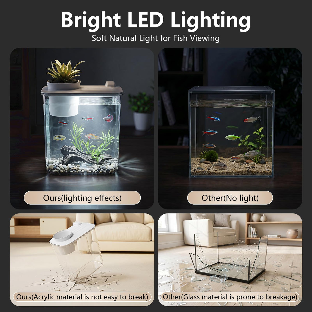 5 Gallon Fish Tank Aquarium Starter Kit with Filter and Light(Large Black)