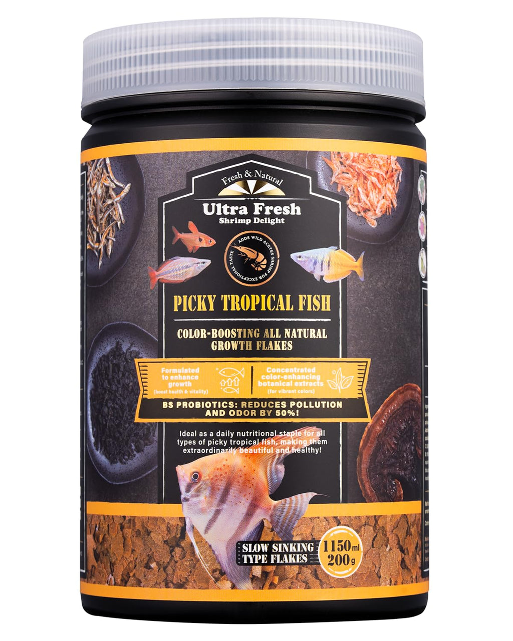 Ultra Fresh Tropical Fish Flakes Food, Color Boosting, All Natural, Complete Nutrition for Tropical Fish, Discus, Angelfish 0.7oz
