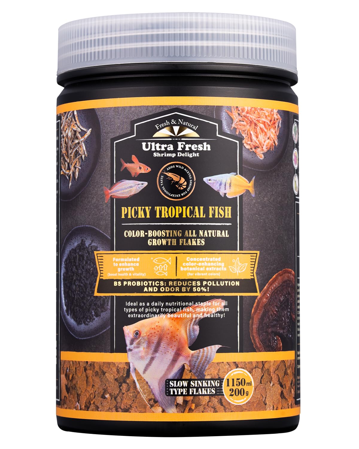 Ultra Fresh Tropical Fish Flakes Food, Color Boosting, All Natural, Complete Nutrition for Tropical Fish, Discus, Angelfish 0.7oz