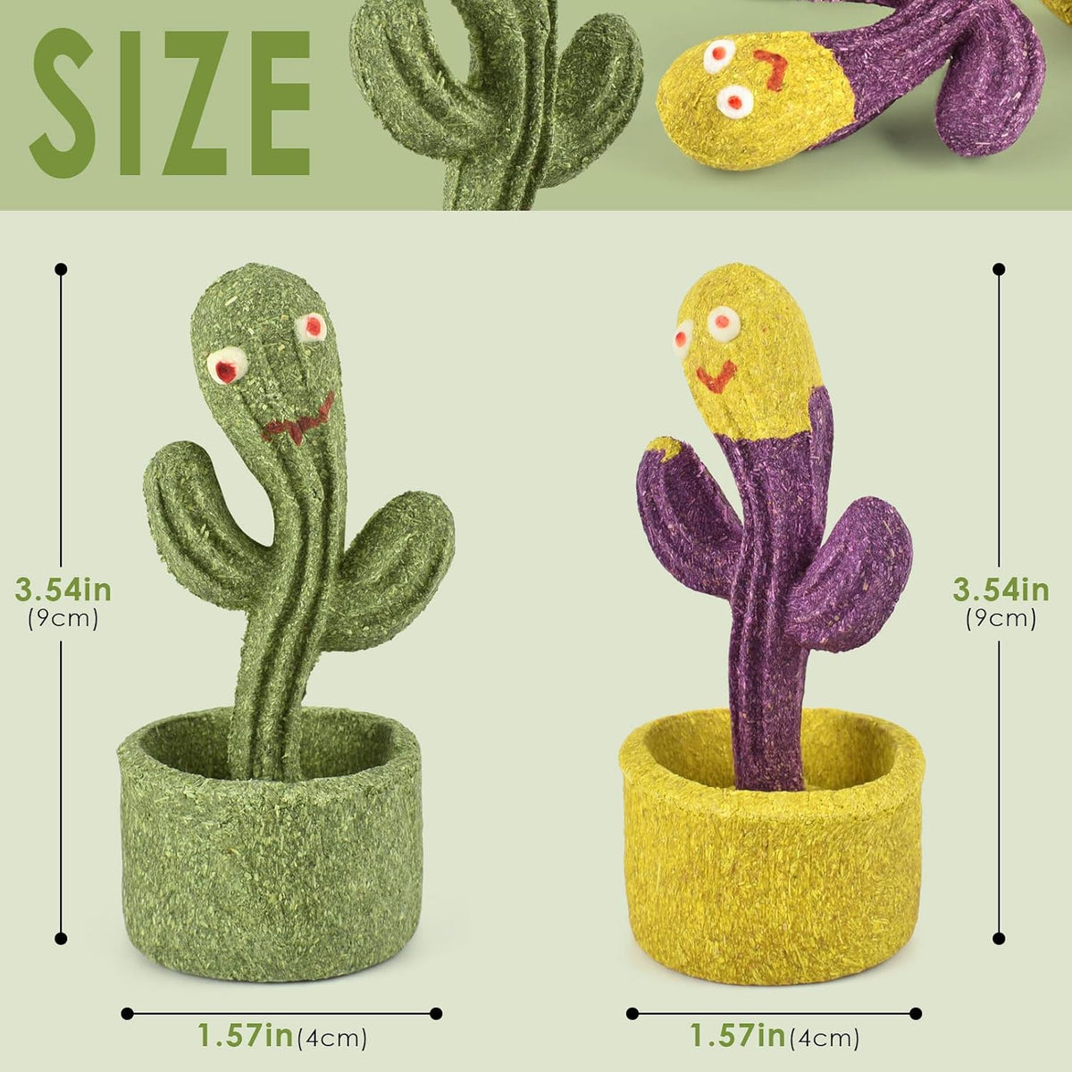 ERKOON 2Pcs Guinea Pig Chew Toys, Natural Timothy Grass & Vegetables Bunny Treats, Prevent Teeth Overgrowth, Small Animal Molar Toy for Rabbit, Hamster, Chinchilla, Gerbil Habitat Decor，Cactus-Shaped