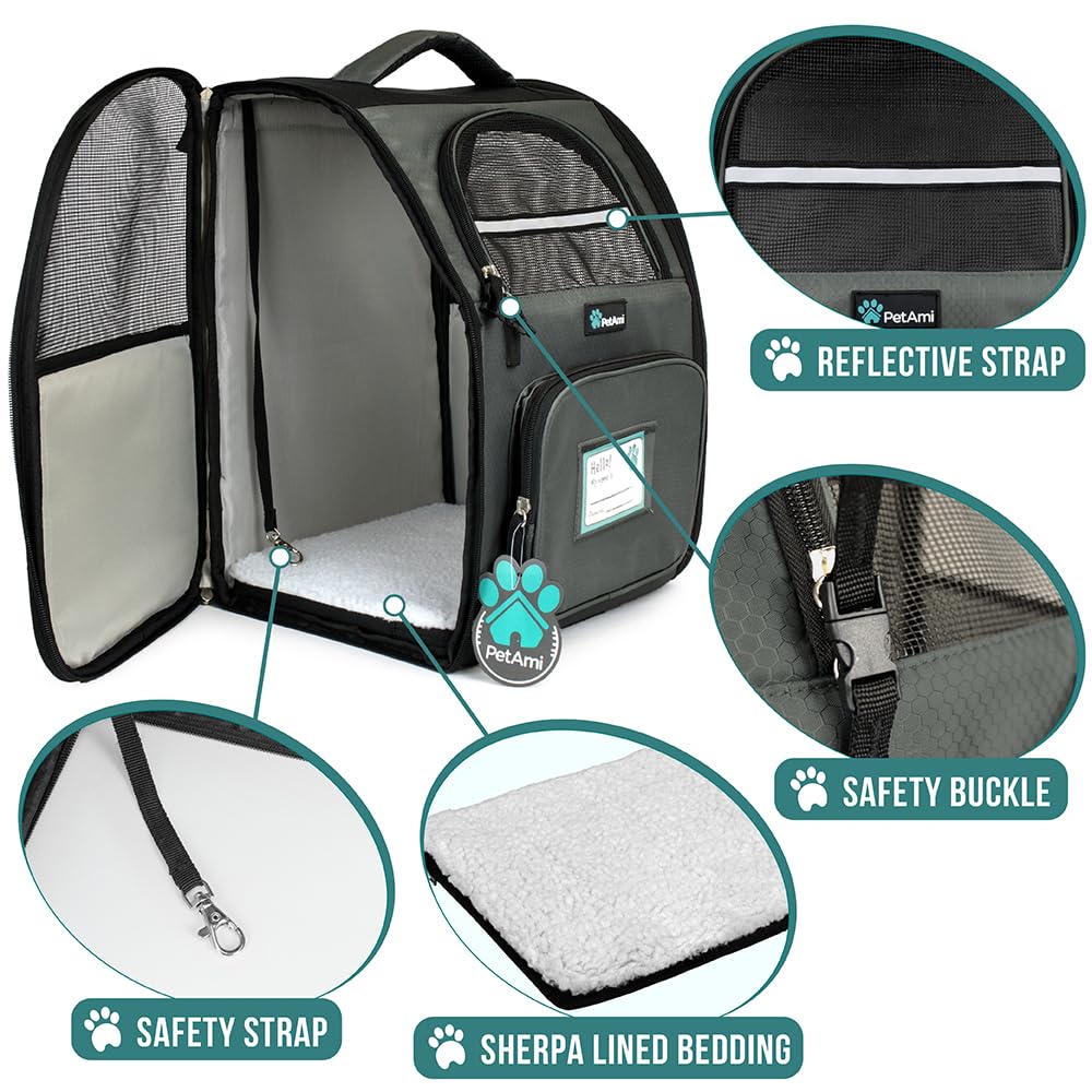 PetAmi Dog Backpack Carrier Airline Approved Cat Pet Puppy Bag, Grey