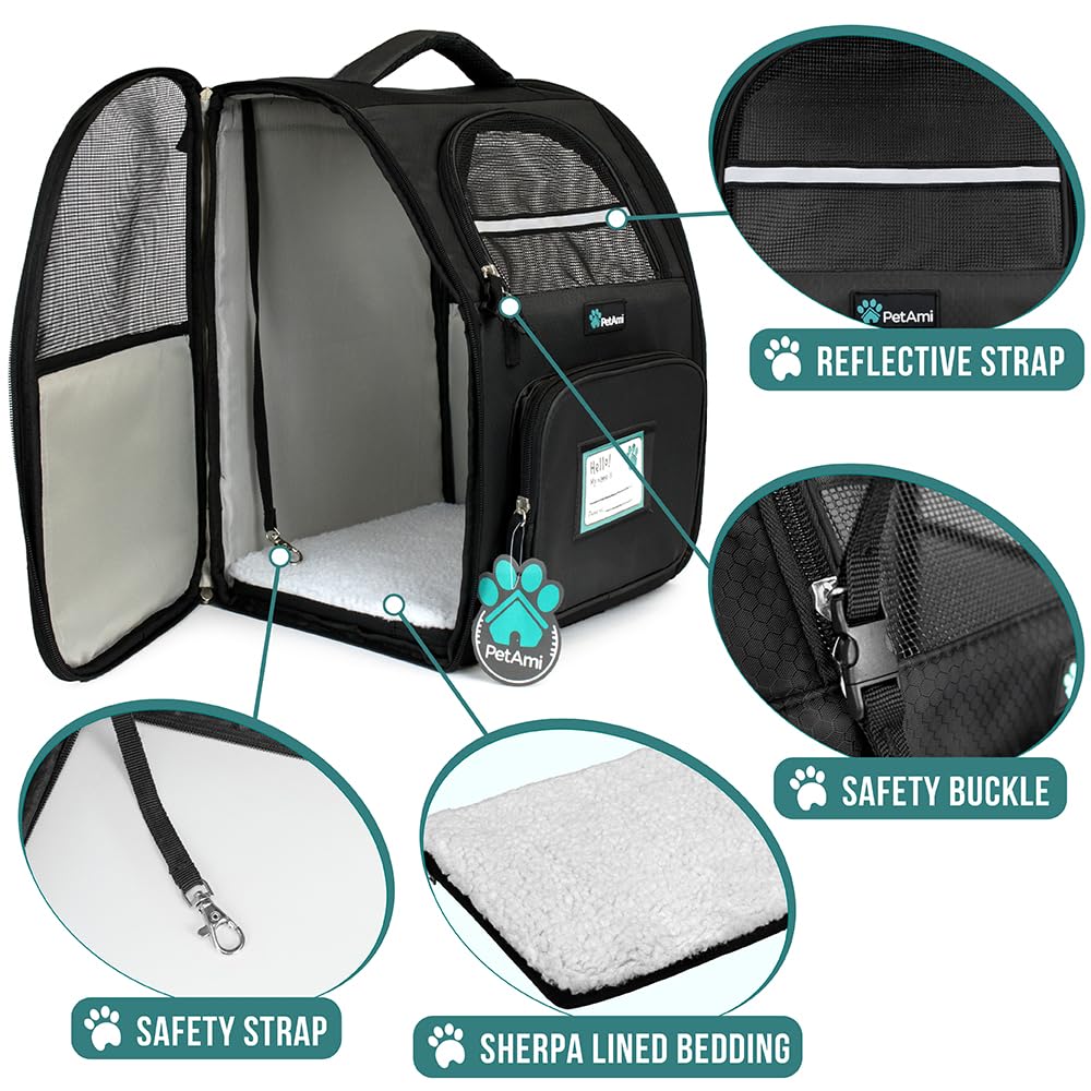 PetAmi Dog Backpack Carrier Airline Approved Cat Pet Puppy Bag, Grey