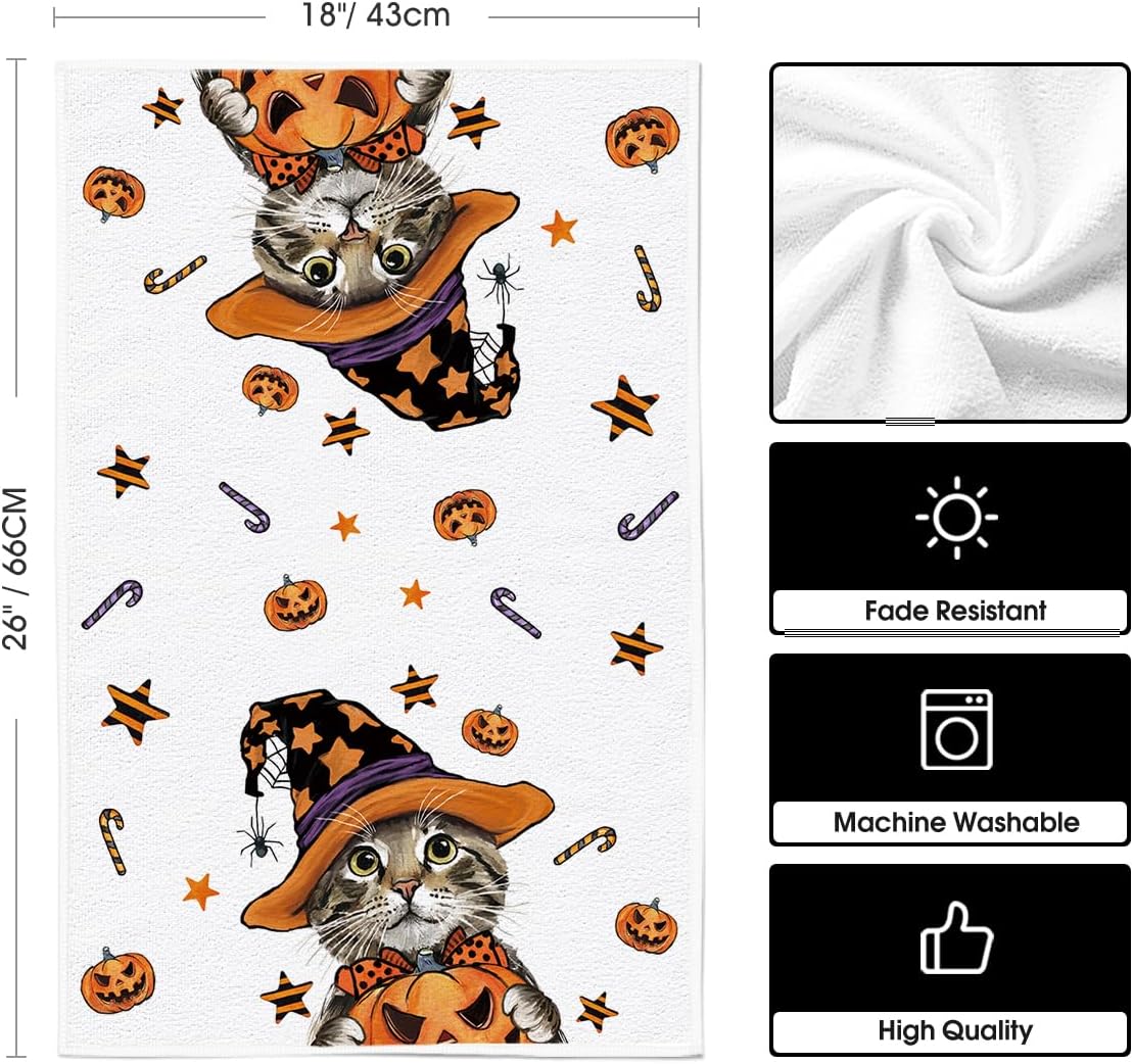 Artoid Mode Pumpkin Cat Halloween Kitchen Towels Set of 2 18x26 Inch