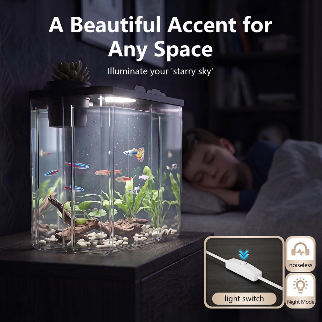 5 Gallon Fish Tank Aquarium Starter Kit with Filter and Light(Large Black)