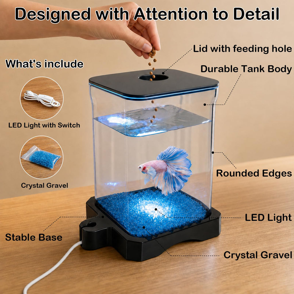 5 Gallon Fish Tank Aquarium Starter Kit with Filter and Light(Large Black)