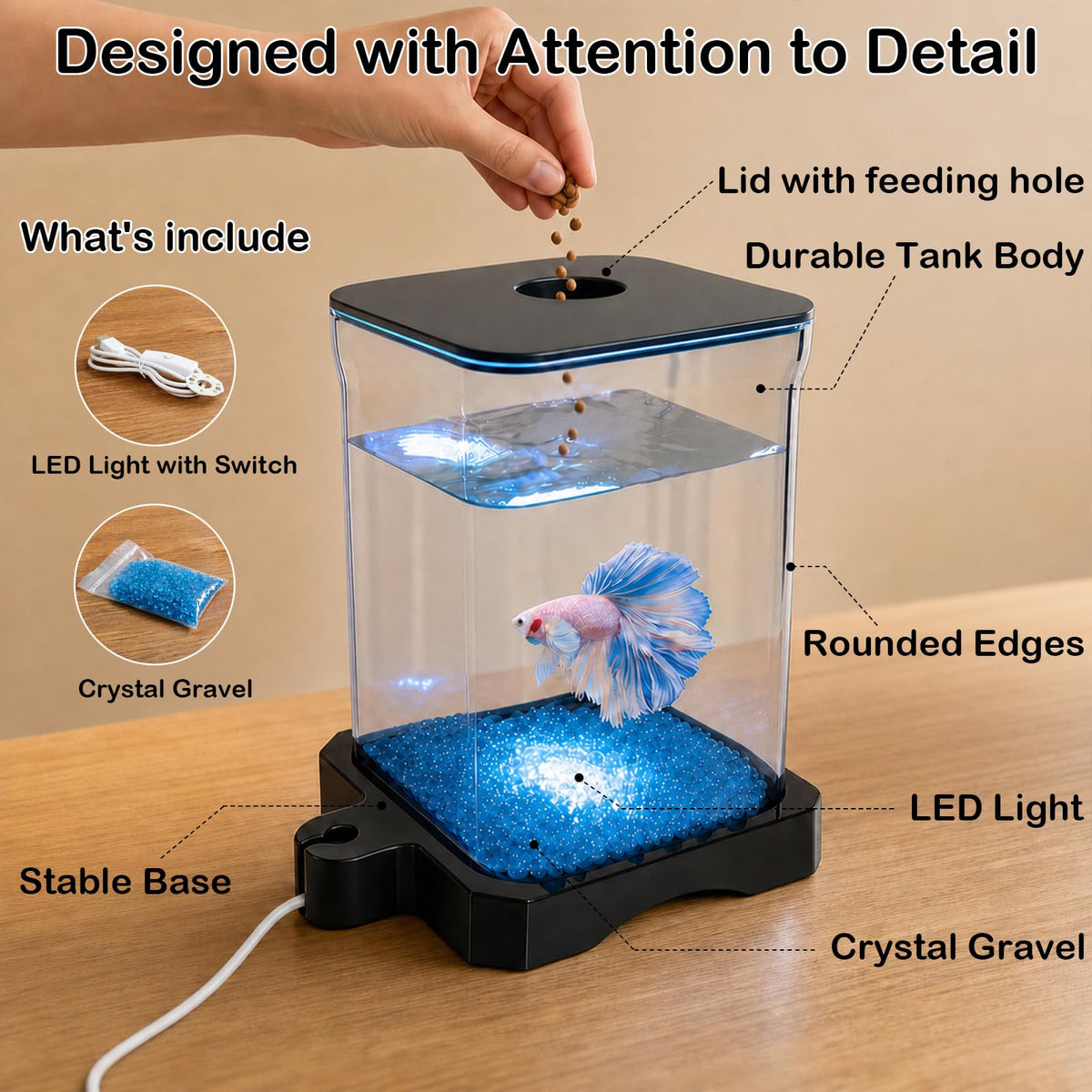 5 Gallon Fish Tank Aquarium Starter Kit with Filter and Light(Large Black)