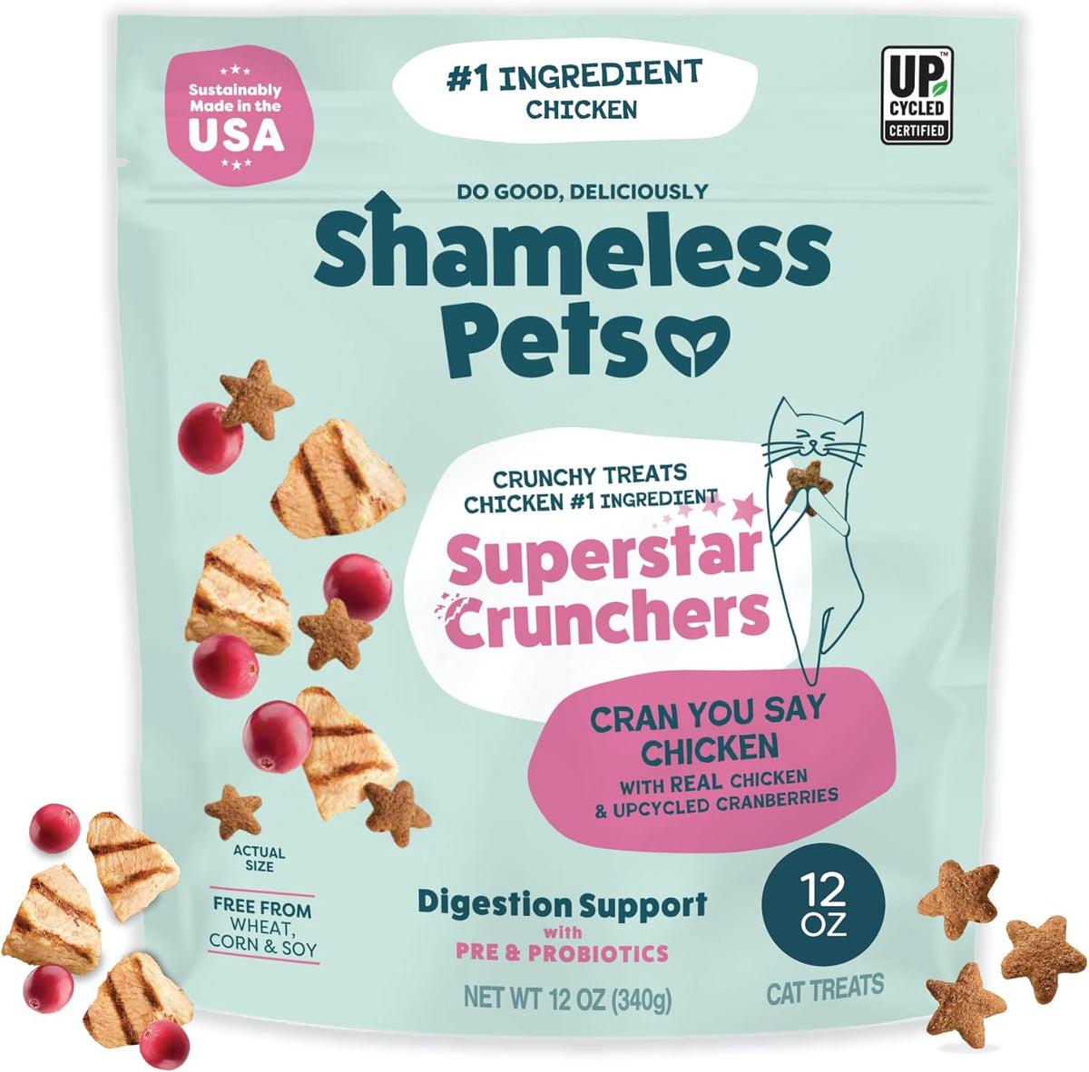 Shameless Pets Crunchy inCat Treats - Kitty Treats for Cats with Skin & Coat Support, Natural Ingredients Kitten Treats with Real Salmon, Healthy Flavored Feline Snacks - Yam Good Salmon, 1-Pk