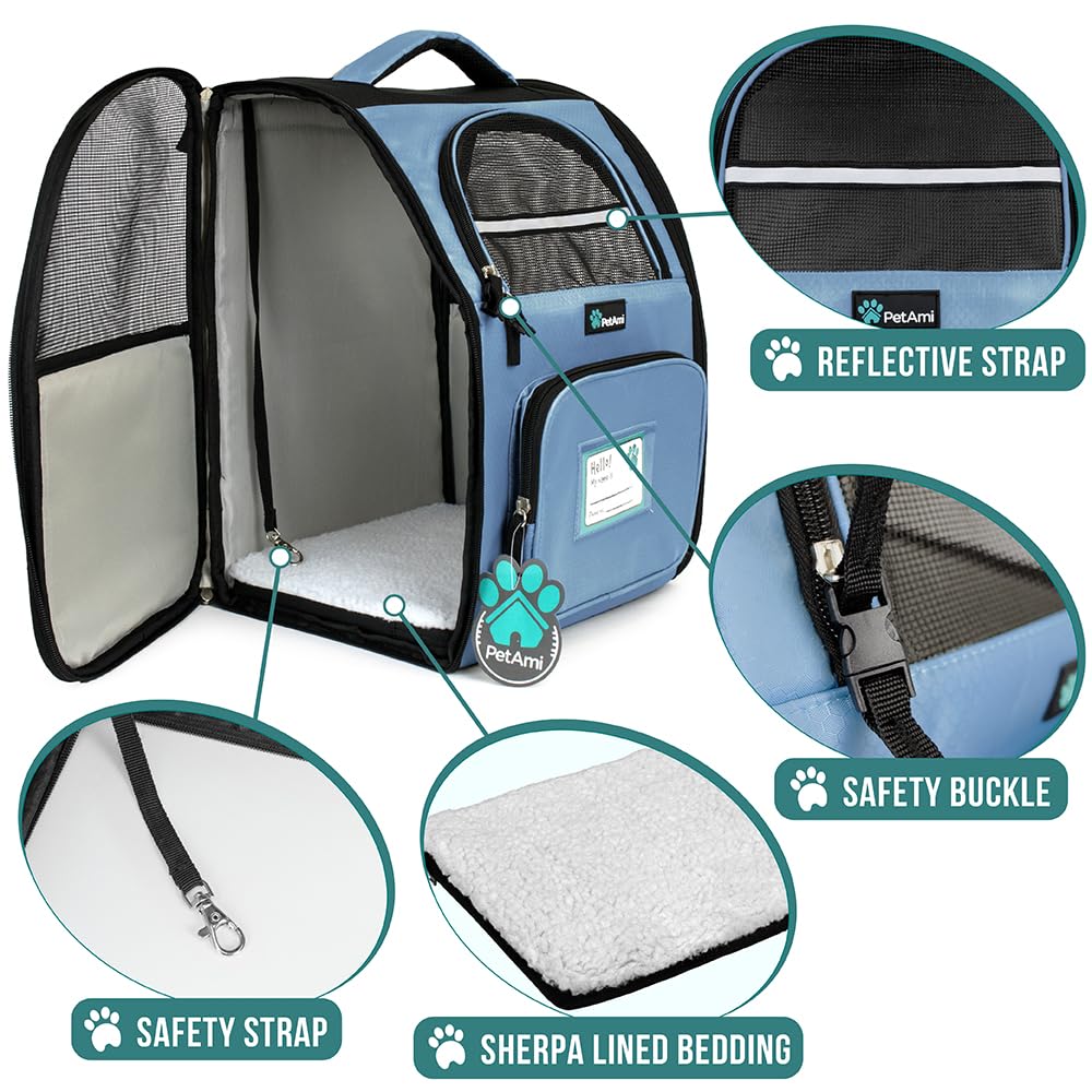 PetAmi Dog Backpack Carrier Airline Approved Cat Pet Puppy Bag, Grey