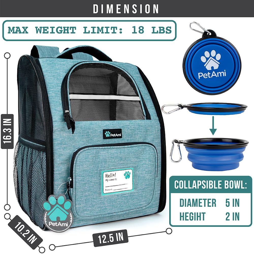 PetAmi Dog Backpack Carrier Airline Approved Cat Pet Puppy Bag, Grey