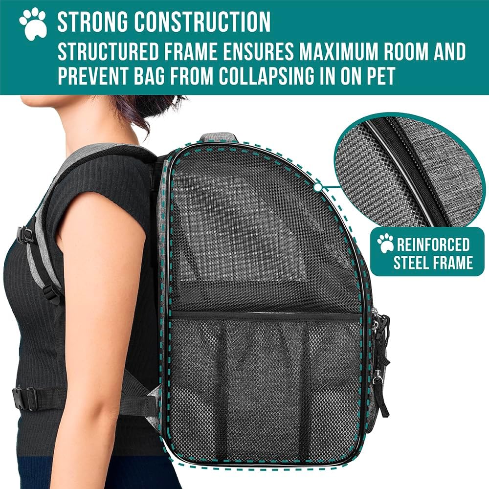 PetAmi Dog Backpack Carrier Airline Approved Cat Pet Puppy Bag, Grey