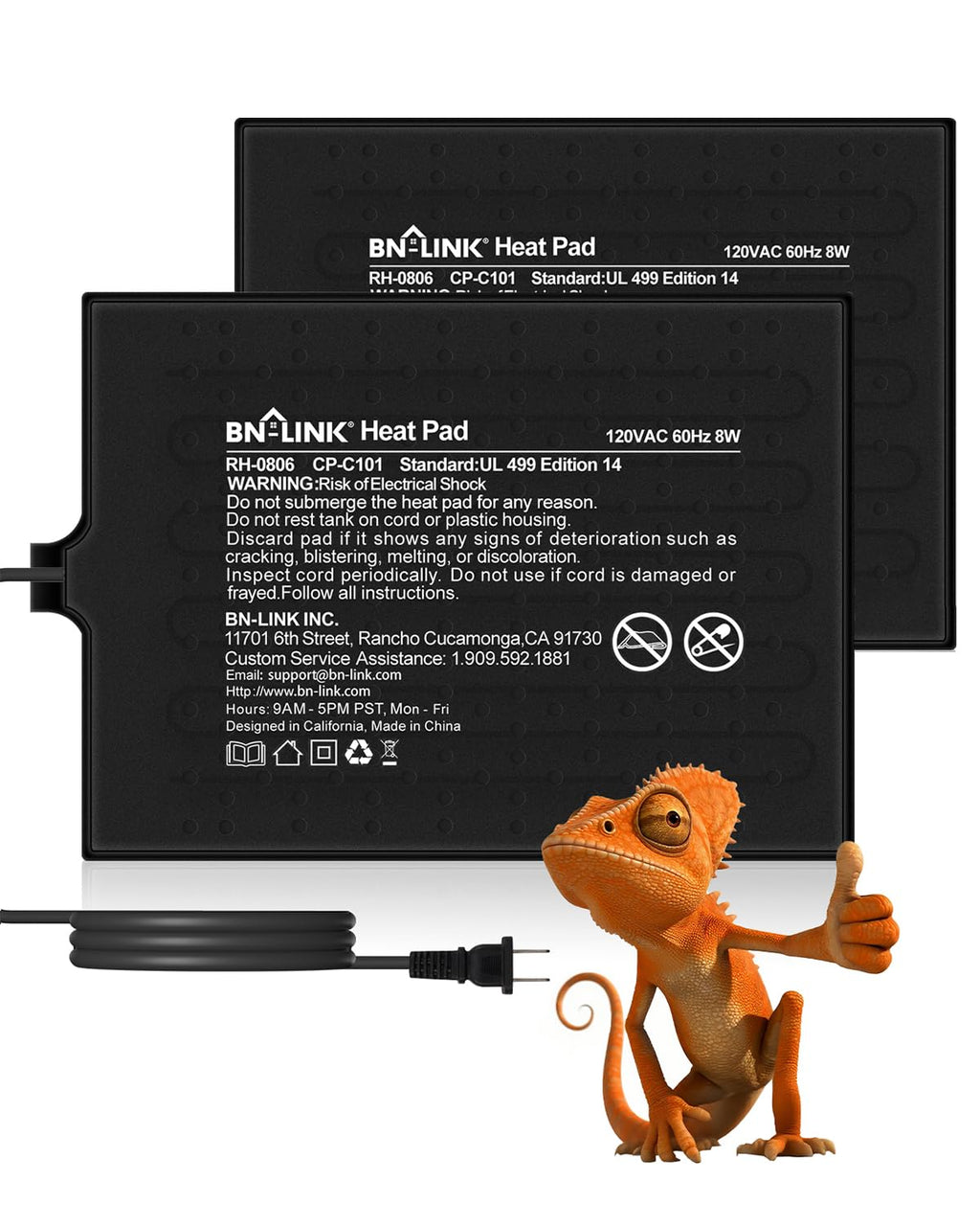 BN-LINK Reptile Heat Pad 8"X12" 16W for 30-40gal Under Tank Terrarium Heating Mat Waterproof for Turtle, Lizard, Frogs, Snake, Hermit Crab