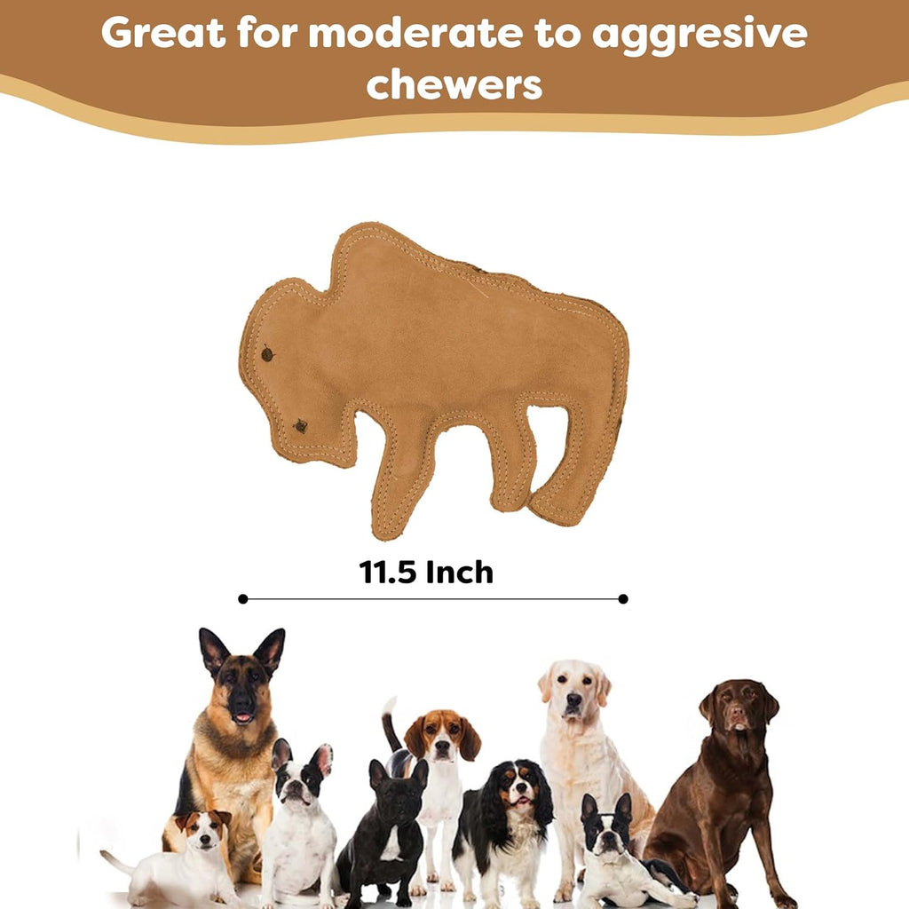 SPOT Dura-Fused Leather Buffalo Dog Toy – Durable Real Leather & Jute Chew Toy with Squeaker, Double-Stitched for Moderate Chewers, Medium & Large Dogs, 11.5in