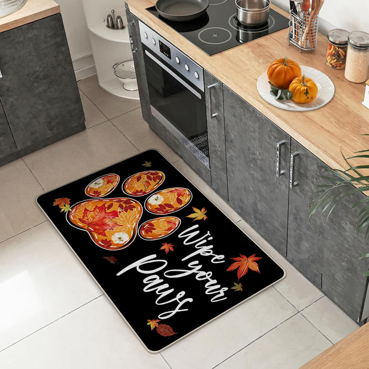 Fall Dog Paw Doormat 17x29in Wipe Your Paws Autumn Welcome Mat