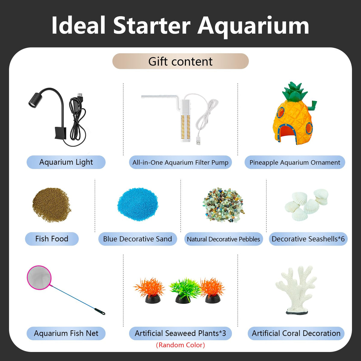 5 Gallon Fish Tank Aquarium Starter Kit with Filter and Light(Large Black)