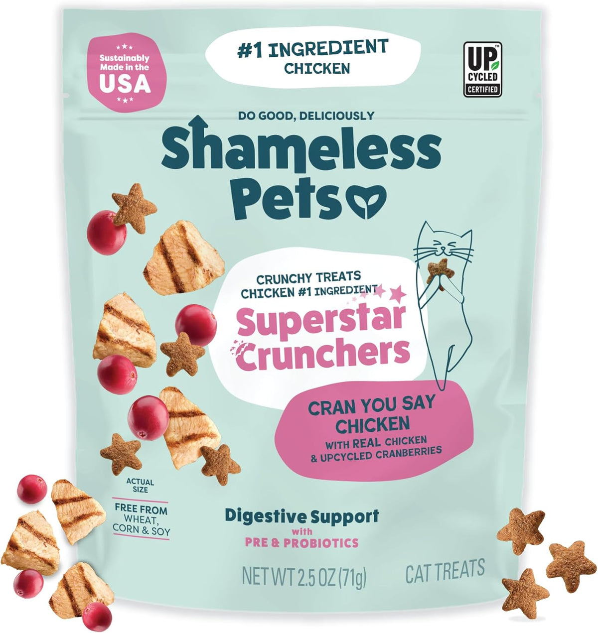 Shameless Pets Crunchy inCat Treats - Kitty Treats for Cats with Skin & Coat Support, Natural Ingredients Kitten Treats with Real Salmon, Healthy Flavored Feline Snacks - Yam Good Salmon, 1-Pk