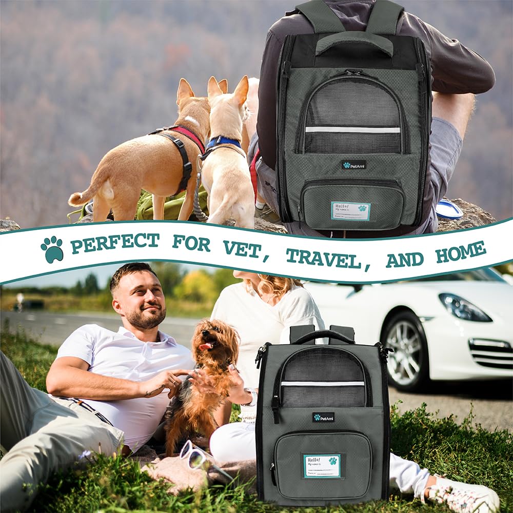 PetAmi Dog Backpack Carrier Airline Approved Cat Pet Puppy Bag, Grey
