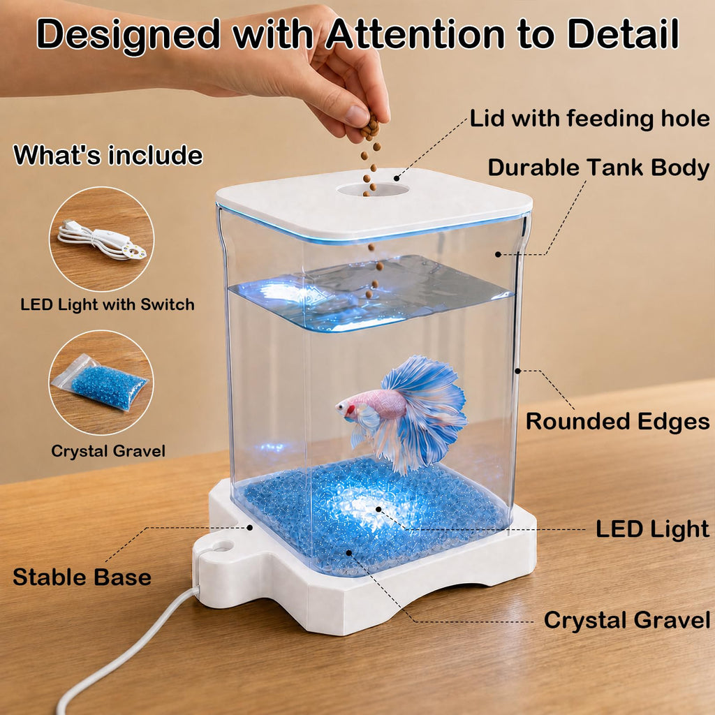 5 Gallon Fish Tank Aquarium Starter Kit with Filter and Light(Large Black)