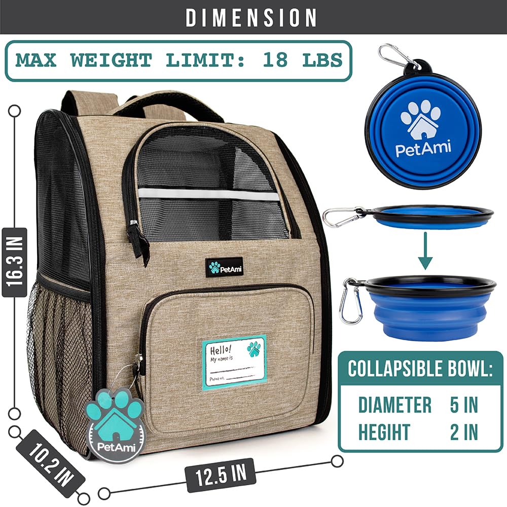 PetAmi Dog Backpack Carrier Airline Approved Cat Pet Puppy Bag, Grey