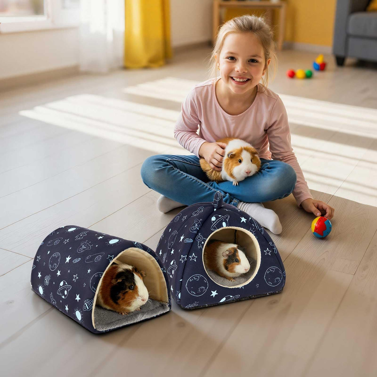 Bienbee Guinea Pig Hideout, 2 Piece Washable Set for Small Animals Small