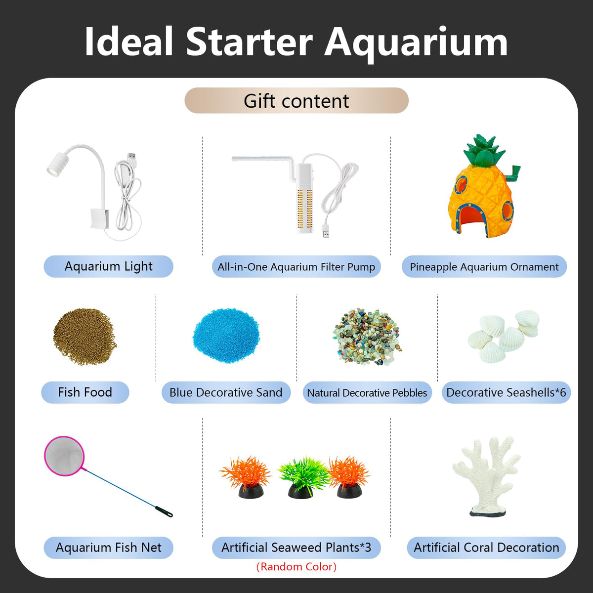 5 Gallon Fish Tank Aquarium Starter Kit with Filter and Light(Large Black)