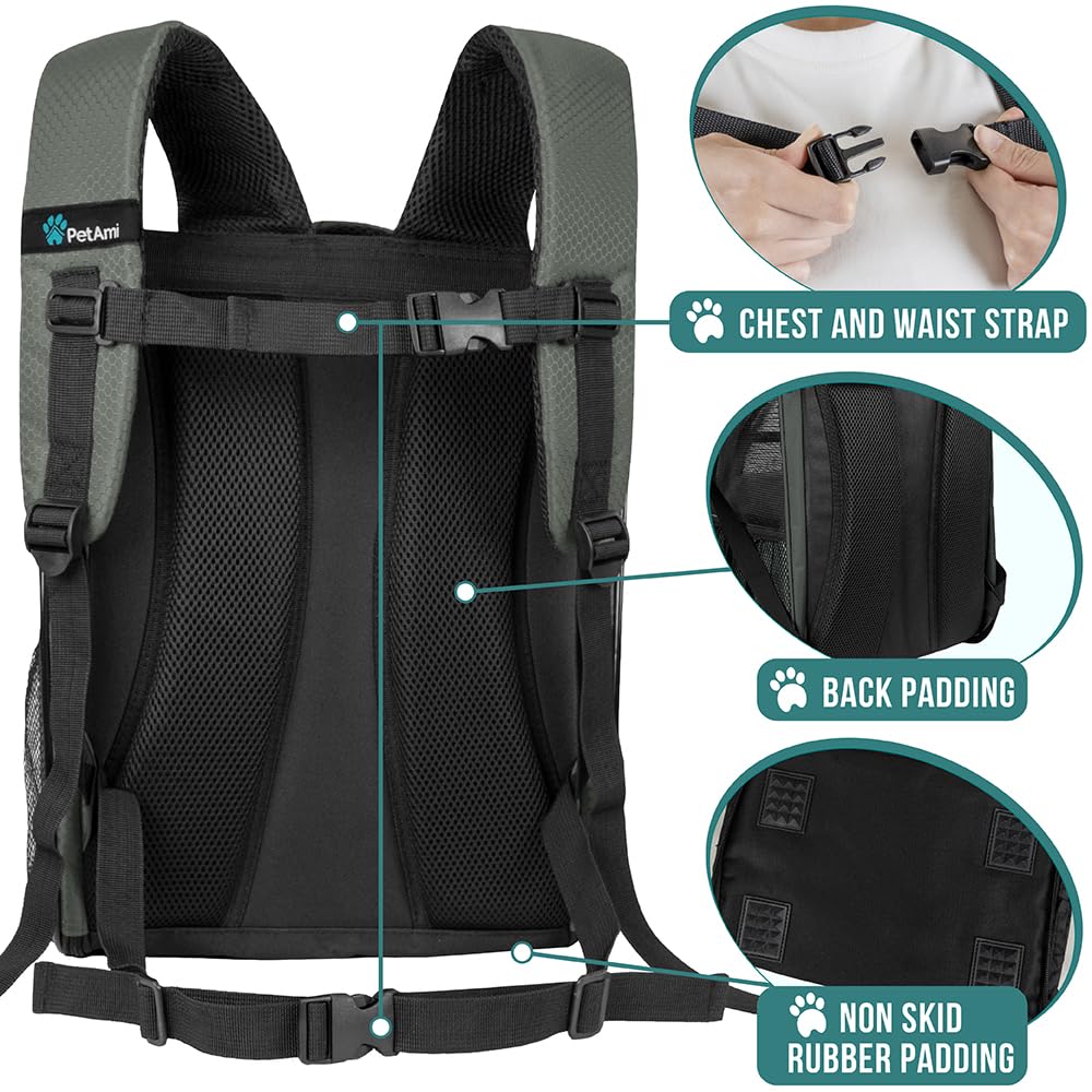 PetAmi Dog Backpack Carrier Airline Approved Cat Pet Puppy Bag, Grey