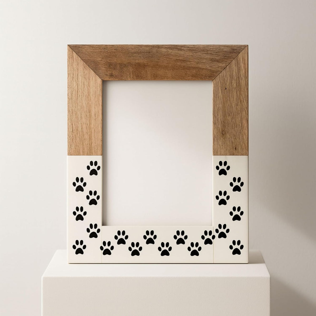 Wooden Picture Frame with Paw Print Design – Rustic Wood and Resin Photo Display for Wall or Tabletop – Sentimental Keepsake for Living Room, Bedroom or Office Home Decor – 10", White