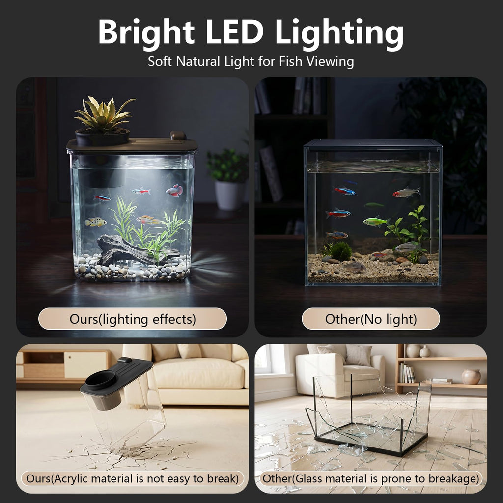 5 Gallon Fish Tank Aquarium Starter Kit with Filter and Light(Large Black)