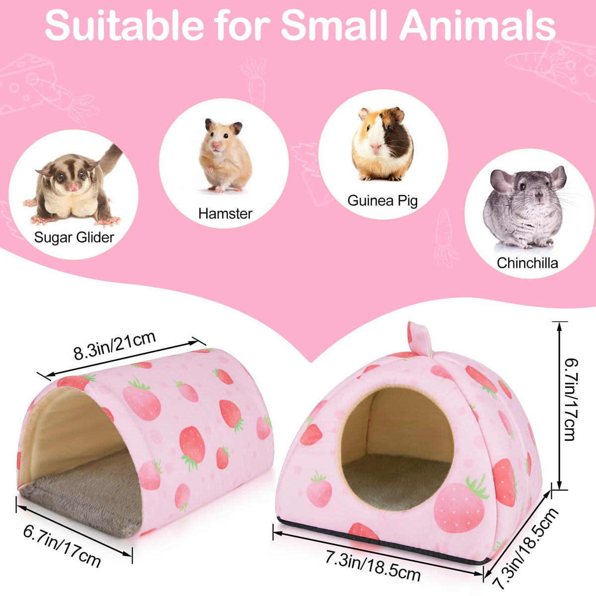 Bienbee Guinea Pig Hideout, 2 Piece Washable Set for Small Animals Small