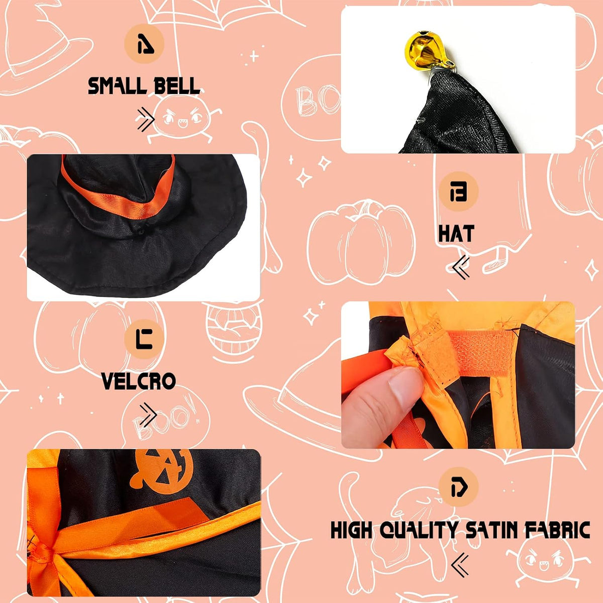Halloween Costumes for Small Cats Witch Cloak Wizard Hat Cat Halloween Accessories Pet Costumes for Pet Cat Small Dog Cosplay Party Decorations