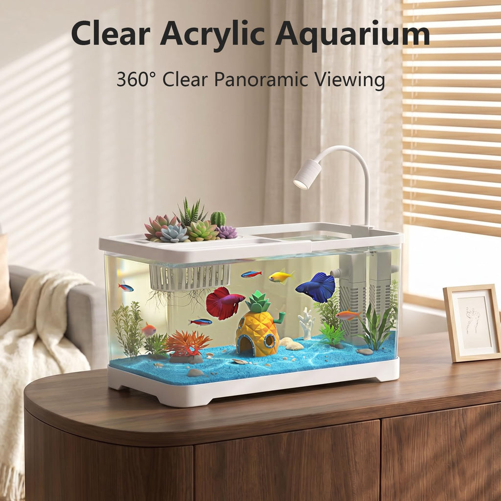 5 Gallon Fish Tank Aquarium Starter Kit with Filter and Light(Large Black)