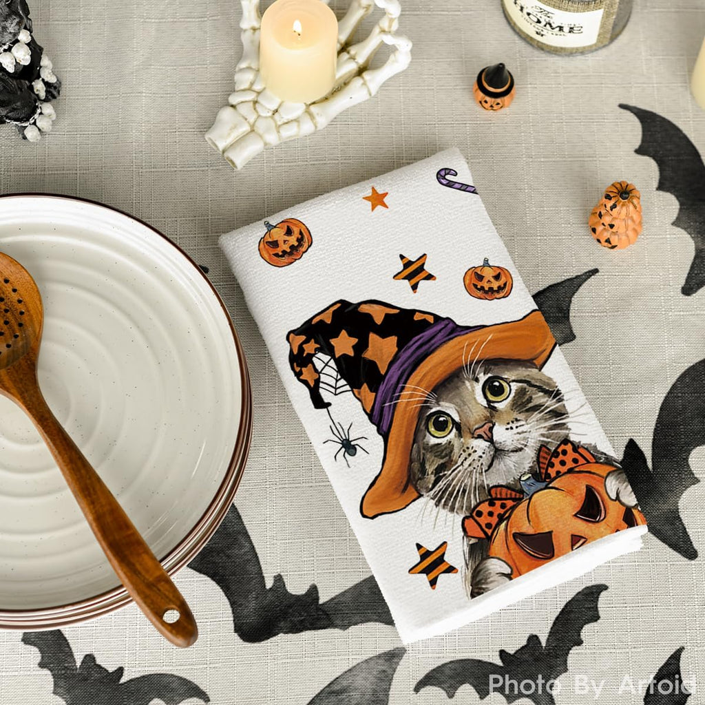 Artoid Mode Pumpkin Cat Halloween Kitchen Towels Set of 2 18x26 Inch