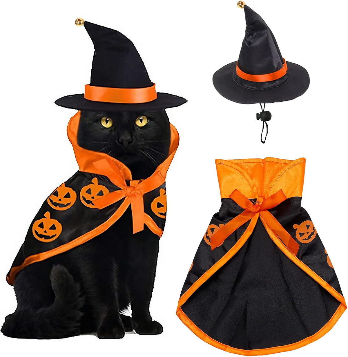 Halloween Costumes for Small Cats Witch Cloak Wizard Hat Cat Halloween Accessories Pet Costumes for Pet Cat Small Dog Cosplay Party Decorations