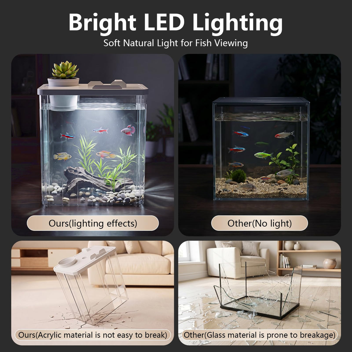 5 Gallon Fish Tank Aquarium Starter Kit with Filter and Light(Large Black)
