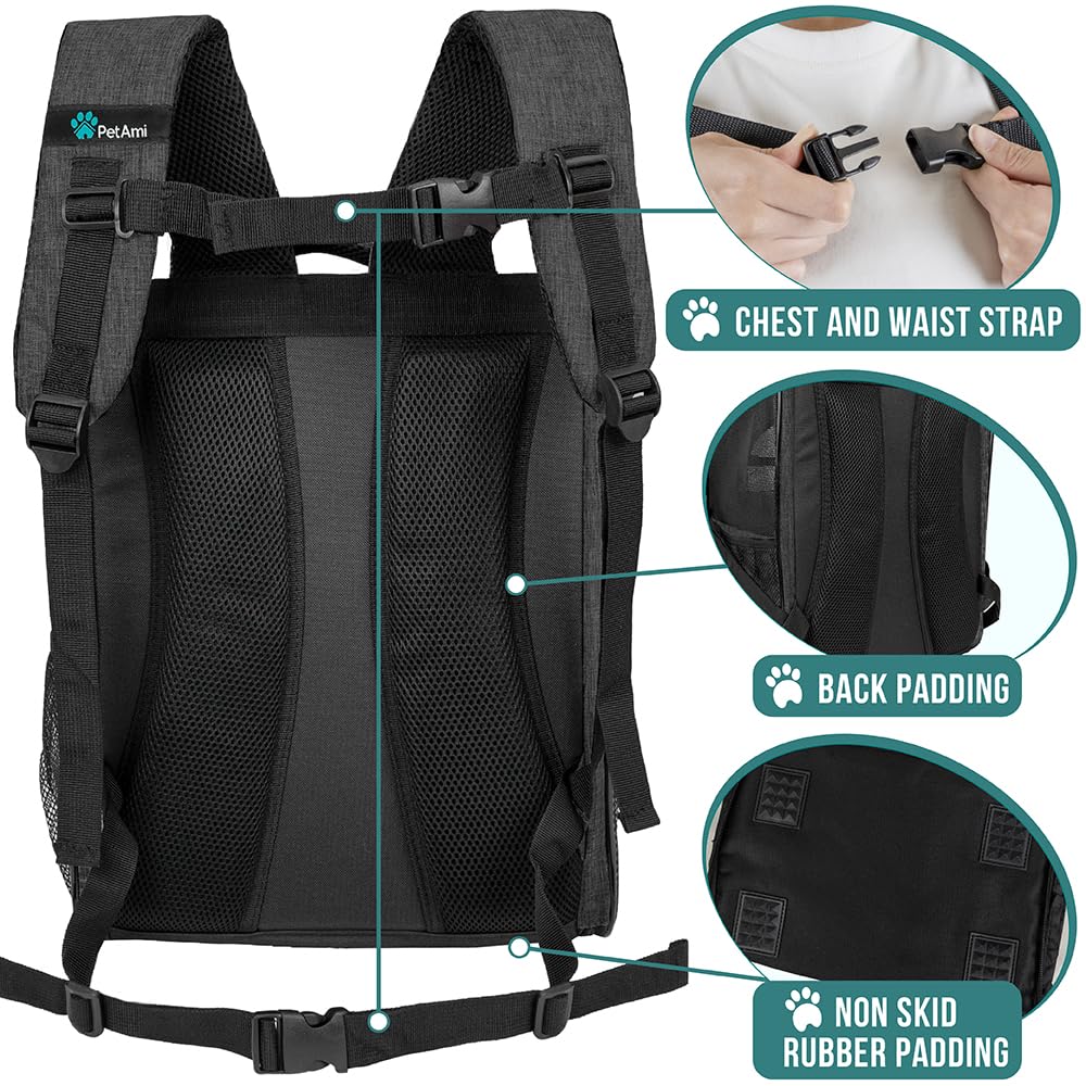 PetAmi Dog Backpack Carrier Airline Approved Cat Pet Puppy Bag, Grey
