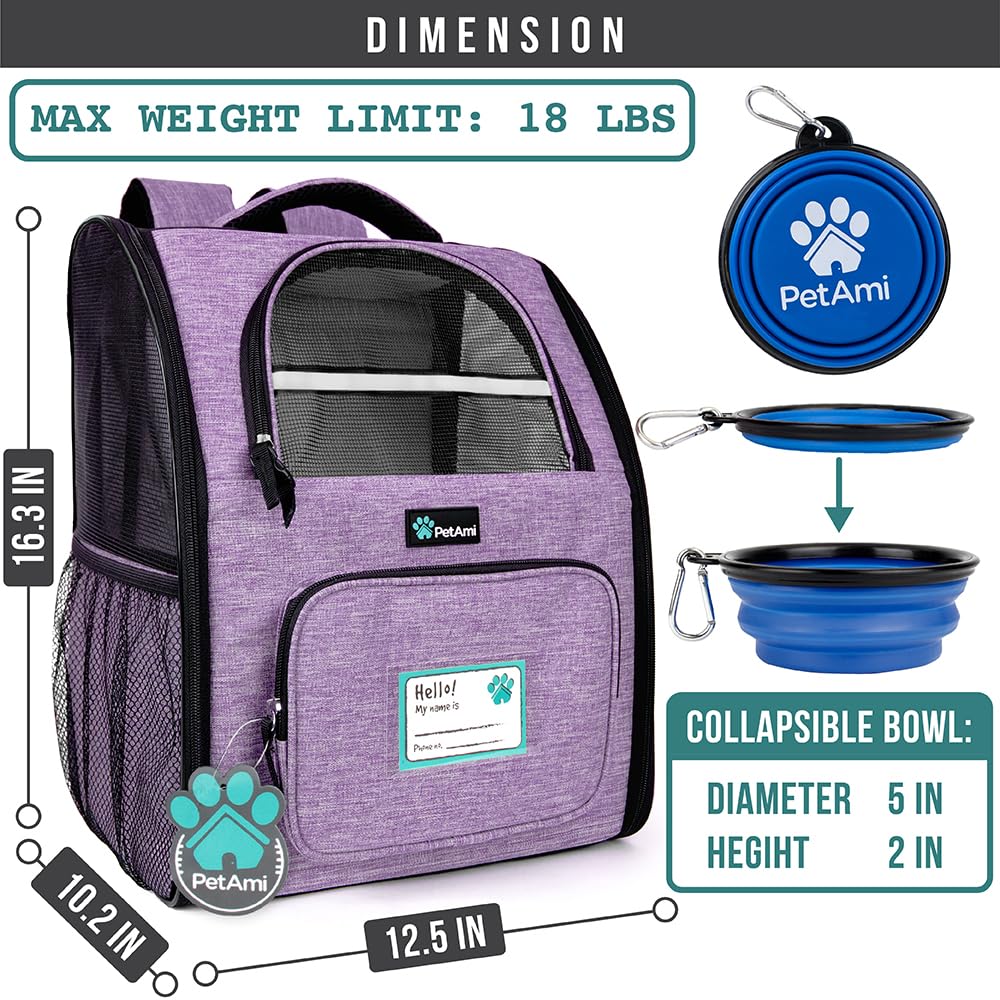 PetAmi Dog Backpack Carrier Airline Approved Cat Pet Puppy Bag, Grey