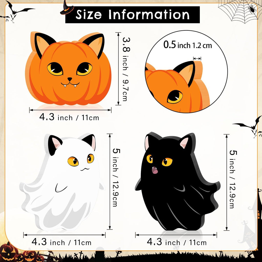 Halloween Cat Ghost Wooden Signs Pumpkin Decor, 3PCS Cute Halloween Table Signs Pumpkin Black Cat Freestanding Decorative Signs, Halloween Tiered Tray Centerpiece Indoor Home Decorations